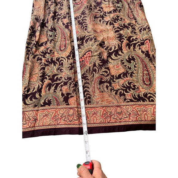VINTAGE BROWN PAISLEY WRAP MAXI SKIRT SIZE 12 | B2 - Picture 4 of 7